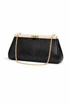 Borsa Elegante Donna Effetto Pitone con Catena Oro – Pochette Cerimonia 30cm Strutturata Nero 30x14X10cm