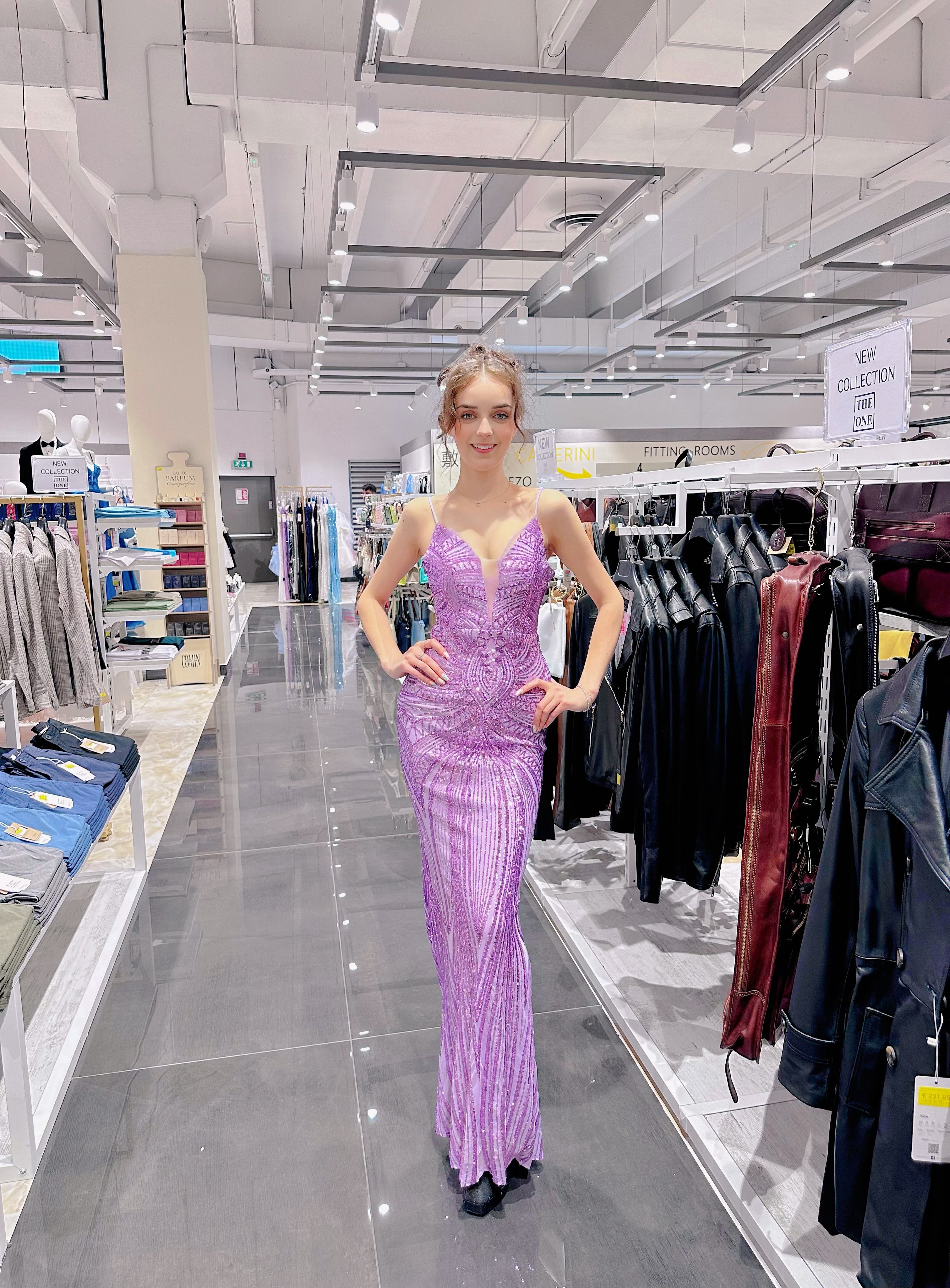 Abito Lilla con Paillettes e Schiena Scoperta｜Eleganza da Dea Viola M