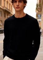 Maglione Uomo Girocollo in Viscosa - Pullover Morbido Elasticizzato-35613 Nero
