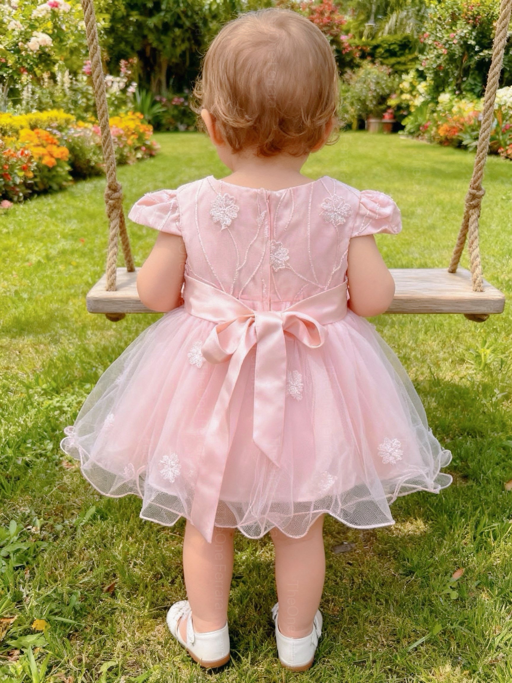 Abito Elegante da Cerimonia per Bimba, Tulle e Pizzo Ricamato, 3-36 Mesi, 2 Colori 7706