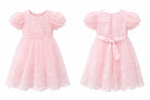 Abito Elegante Bambina Rosa in Pizzo e Tulle con Vita Decorata in Strass – Vestito da Cerimonia 2-12 anni 815