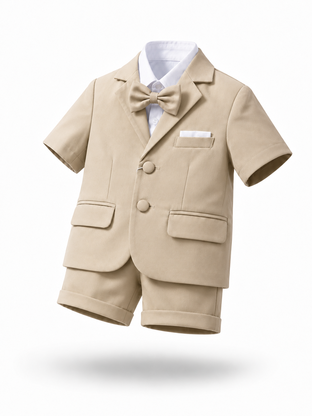 Completo Elegante Bambino Verde Salvia 4 Pezzi con Giacca Shorts Camicia e Papillong 4-10Anni