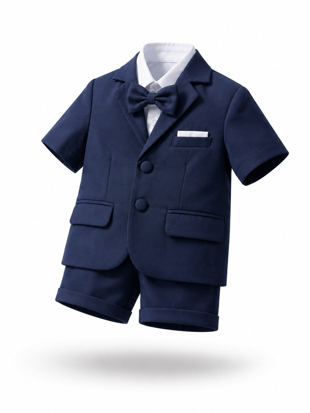 Completo Elegante Bambino Verde Salvia 4 Pezzi con Giacca Shorts Camicia e Papillong 4-10Anni