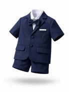 Completo Elegante Bambino Verde Salvia 4 Pezzi con Giacca Shorts Camicia e Papillong 4-10Anni