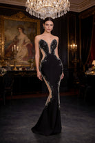 Abito da Sera Nero Sirena con Cristalli – Vestito Elegante Lusso da Gala 618001