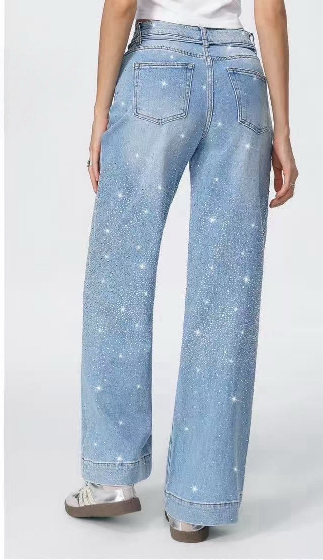 Jeans Donna Wide Leg con Strass – Denim Brillante Vita Alta 2208