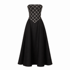 Abito Nero Strapless con Cristalli – Vestito Midi Elegante Linea A 623110 Nero