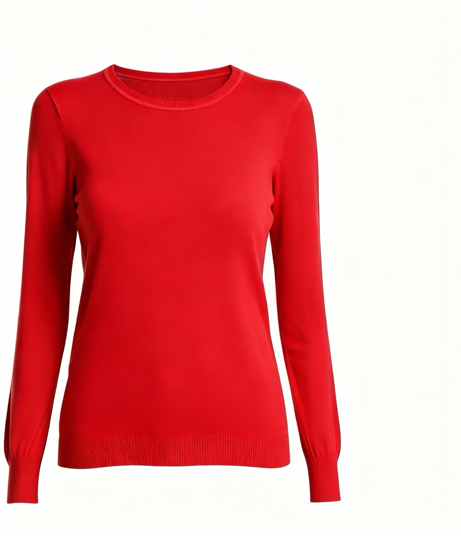 Maglia Donna Girocollo a Maniche Lunghe – Morbida, Elastica e Tinta Unita-9075 Rosso Taglia unica-40-55kg