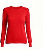 Maglia Donna Girocollo a Maniche Lunghe – Morbida, Elastica e Tinta Unita-9075 Rosso Taglia unica-40-55kg