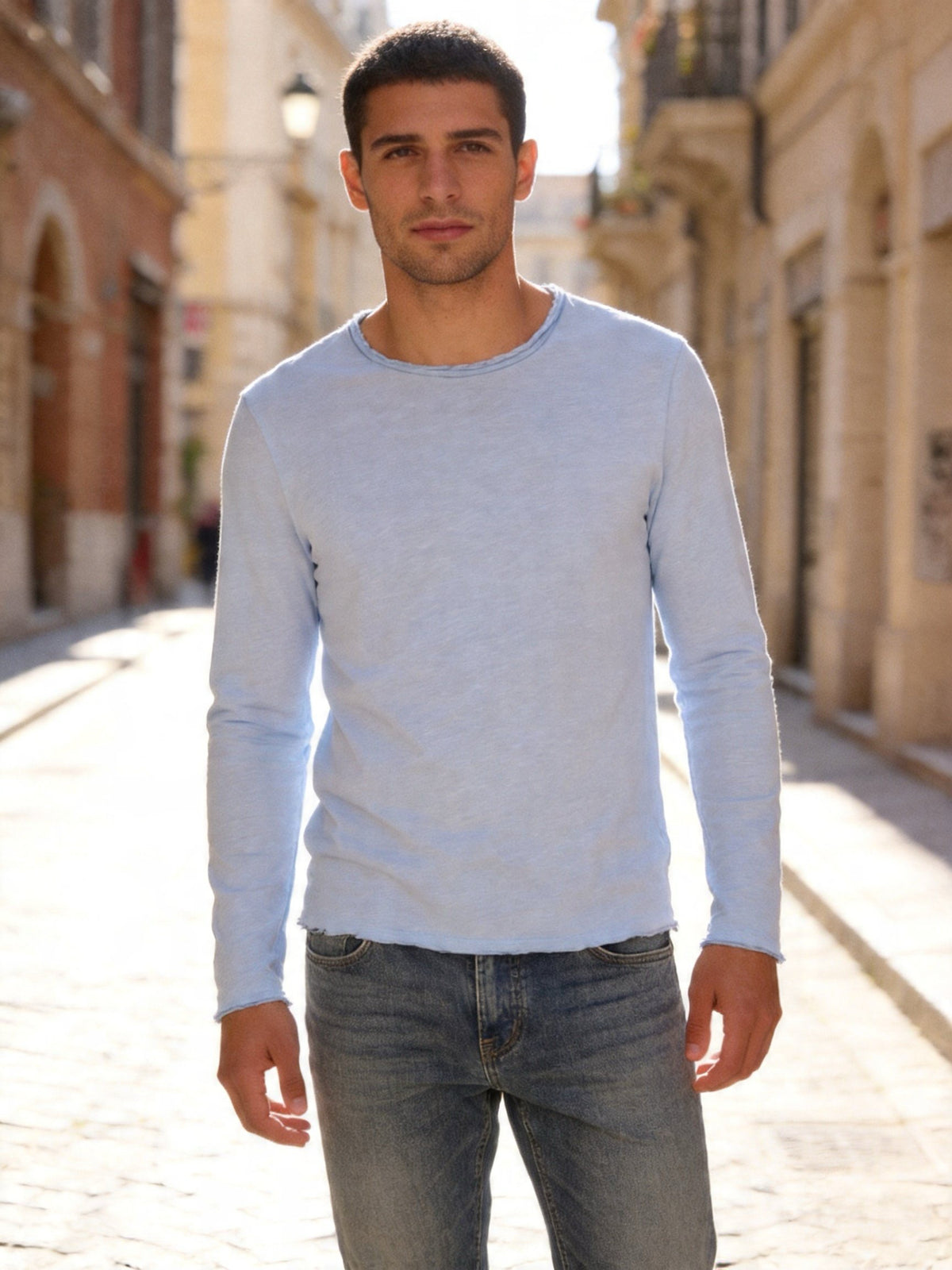 Maglia Uomo 100 Cotone Made in Italy Manica Lunga Casual S 3XL