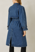 Trench in Denim da Donna con Cintura | Doppiopetto Elegante -1668