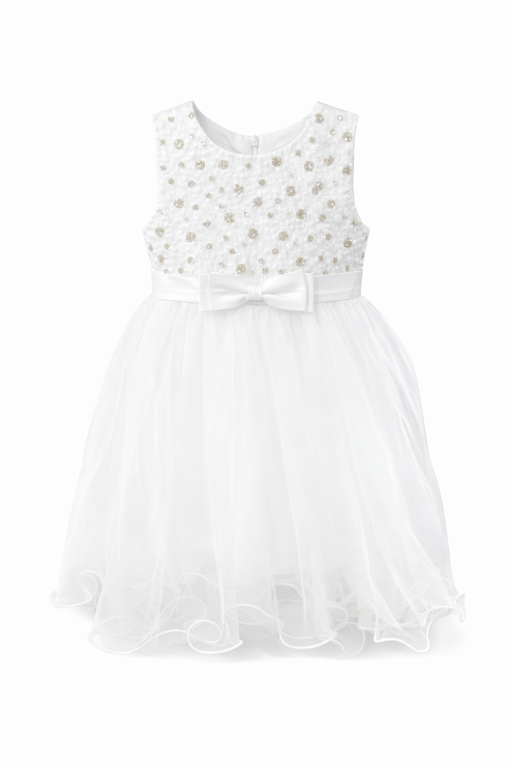 Abito Battesimo Neonata 6–36 Mesi Bianco Tulle con Fiocco-6662 Bianco