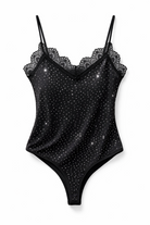 Body Donna con Strass e Pizzo – Body Sexy Spalline Sottili Elegante 76162 Nero taglia unica-48kg-58kg