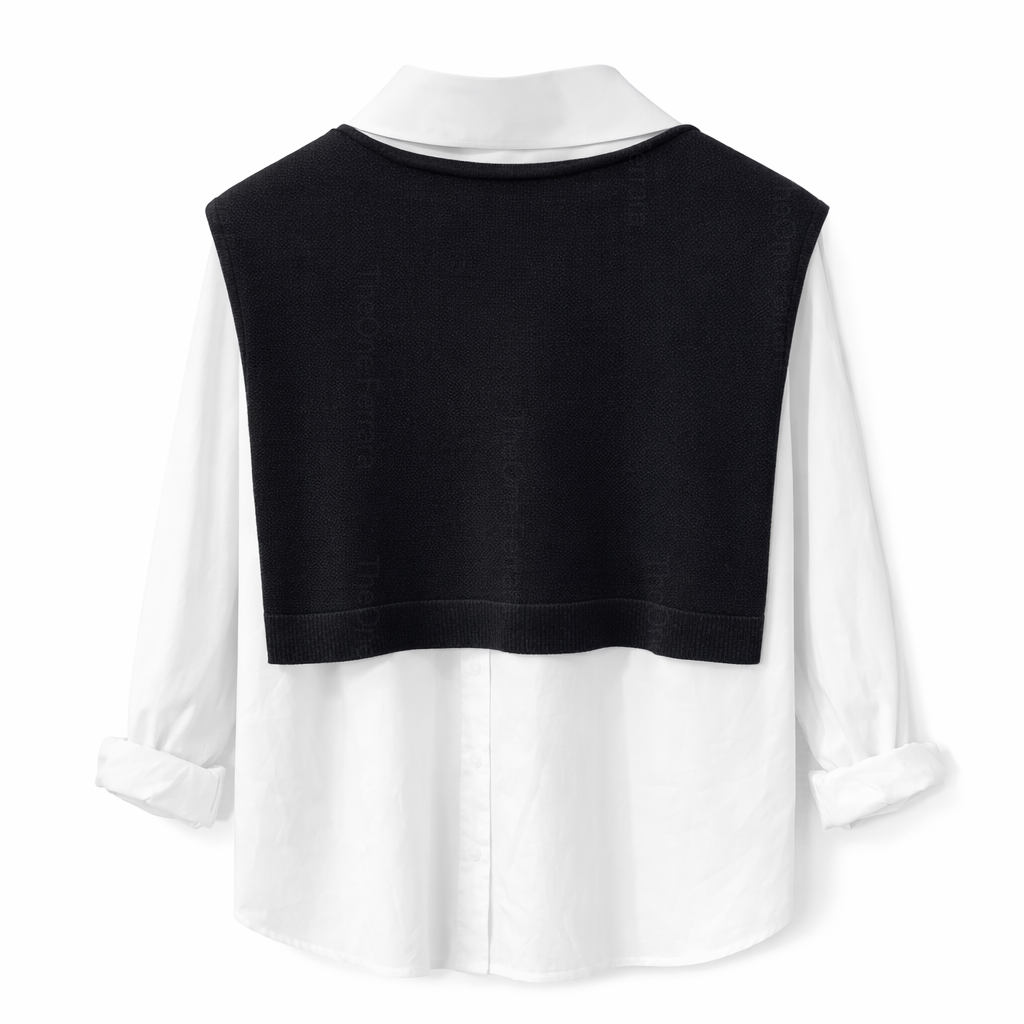 Completo Donna 2 Pezzi – Camicia Bianca Oversize + Gilet Maglia a Righe | Taglia Unica | Look Casual Chic Primavera Estate