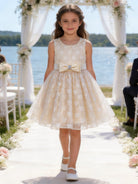 Vestito Bambina Elegante in Organza Jacquard Lurex con Fiocco