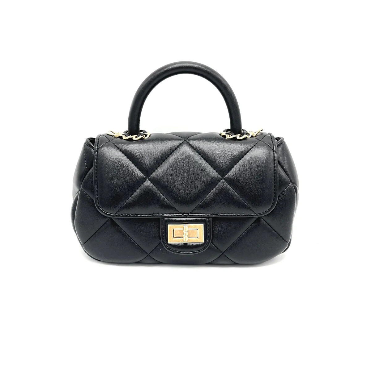 Borsa in Vera Pelle Firenze – Mini Borsa a Tracolla Trapuntata Donna 22×12×8 con Manico e Catena Dorata-2505.412 Nero Vera Pelle