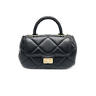 Borsa in Vera Pelle Firenze – Mini Borsa a Tracolla Trapuntata Donna 22×12×8 con Manico e Catena Dorata-2505.412 Nero Vera Pelle