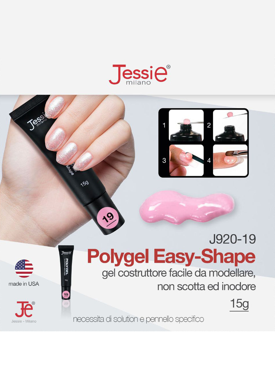 Polygel Gel Costruttore Rosa Coprente 15g – Easy Shape, Pieno, UV/LED