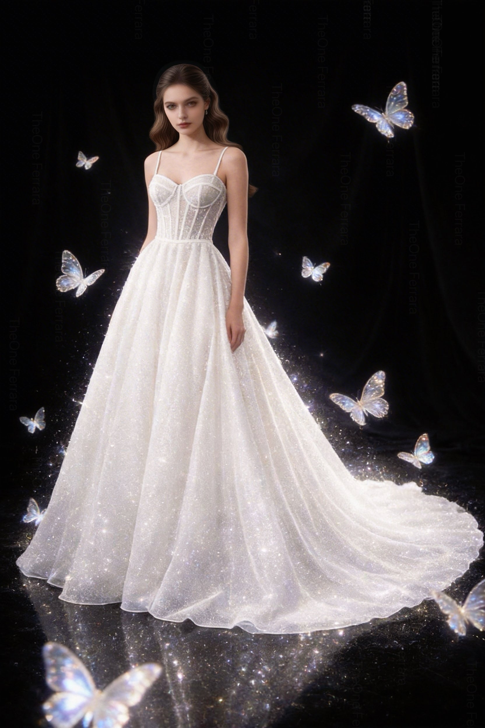 Abito da Sposa Principessa con Corsetto Nude e Strascico – Vestito Elegante in Tulle Glitter 828011