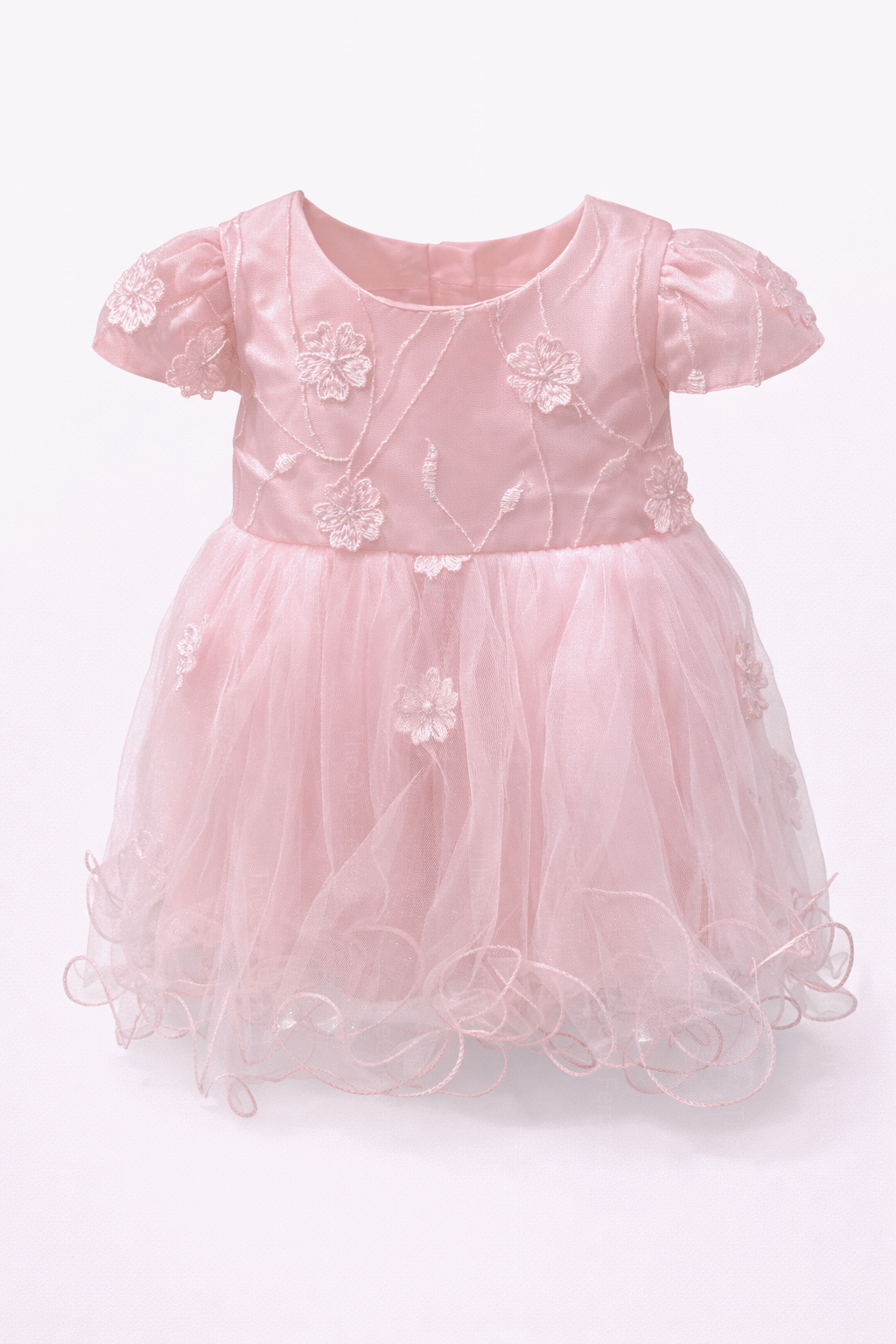 Abito Elegante da Cerimonia per Bimba, Tulle e Pizzo Ricamato, 3-36 Mesi, 2 Colori 7706 Rosa