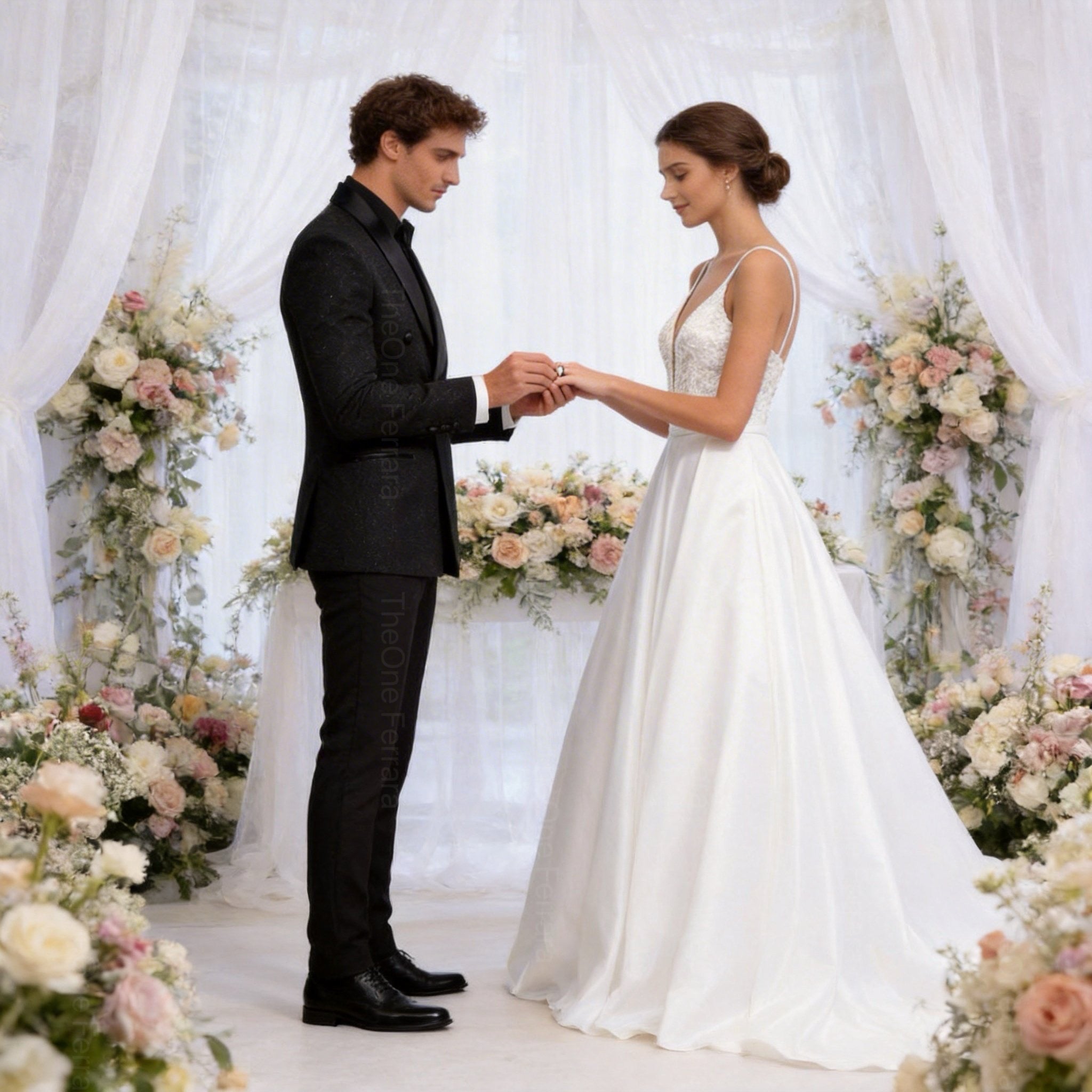 Abito da Sposa Elegante con Scollo Profondo in Pizzo – Vestito Lungo Principessa con Strascico – TheOne Ferrara -835103