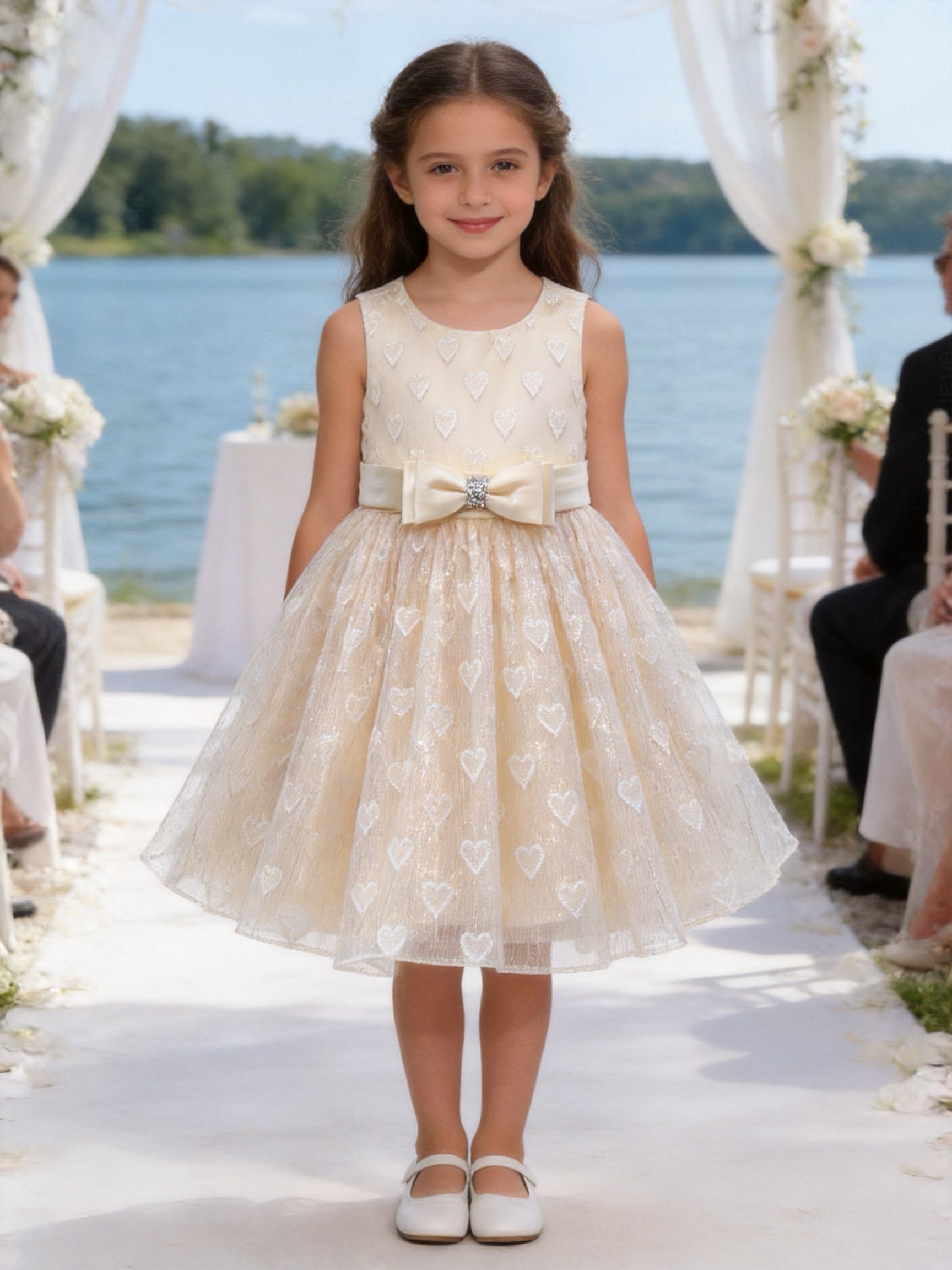 Vestito Bambina Elegante in Organza Jacquard Lurex con Fiocco
