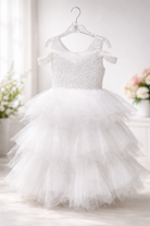 Abito da Cerimonia Bambina Bianco con Tulle e Paillettes 2–14 Anni 8238 -TheOne