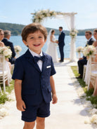 Completo Elegante Bambino Verde Salvia 4 Pezzi con Giacca Shorts Camicia e Papillong 4-10Anni
