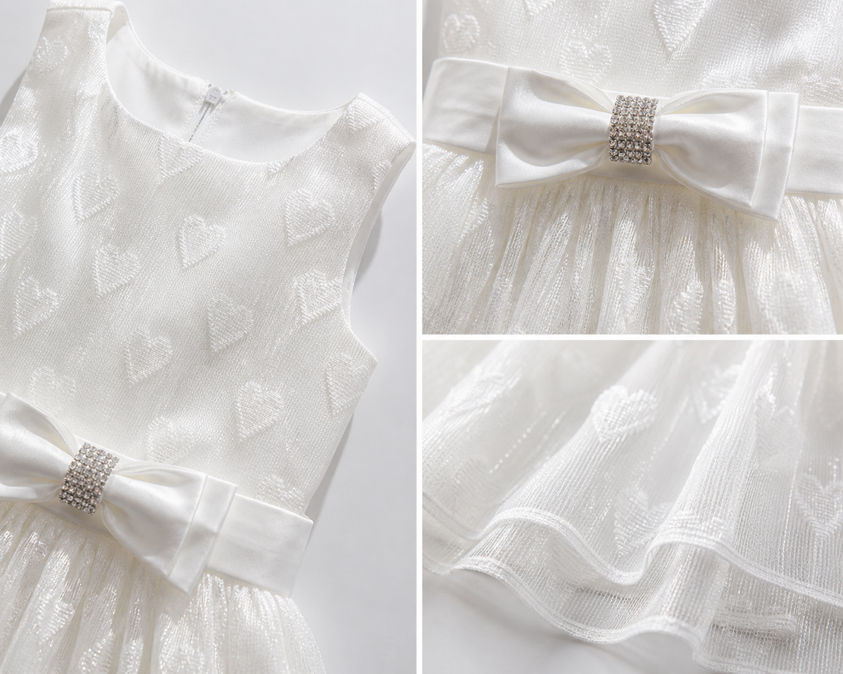 Vestito Bambina Elegante in Organza Jacquard Lurex con Fiocco