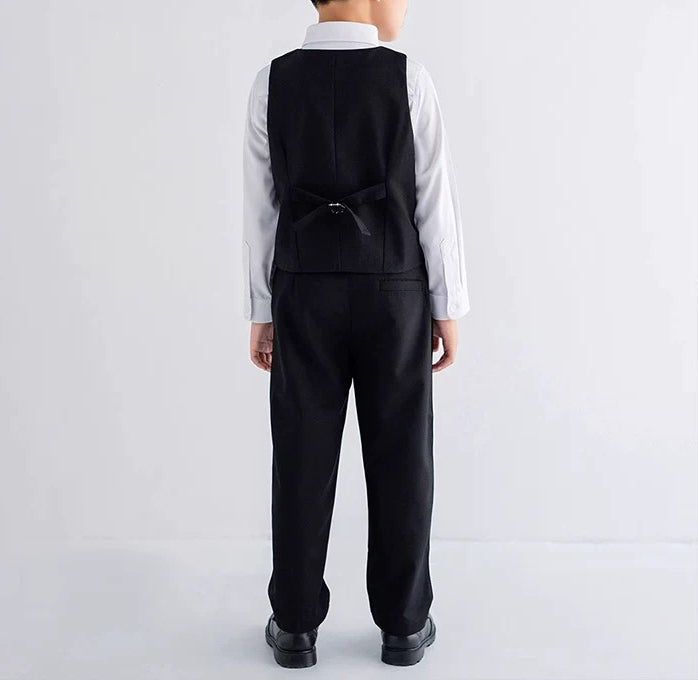 Completo elegante 5 pezzi per bambino 4–16 anni Giacca, gilet, camicia, pantaloni, papillon