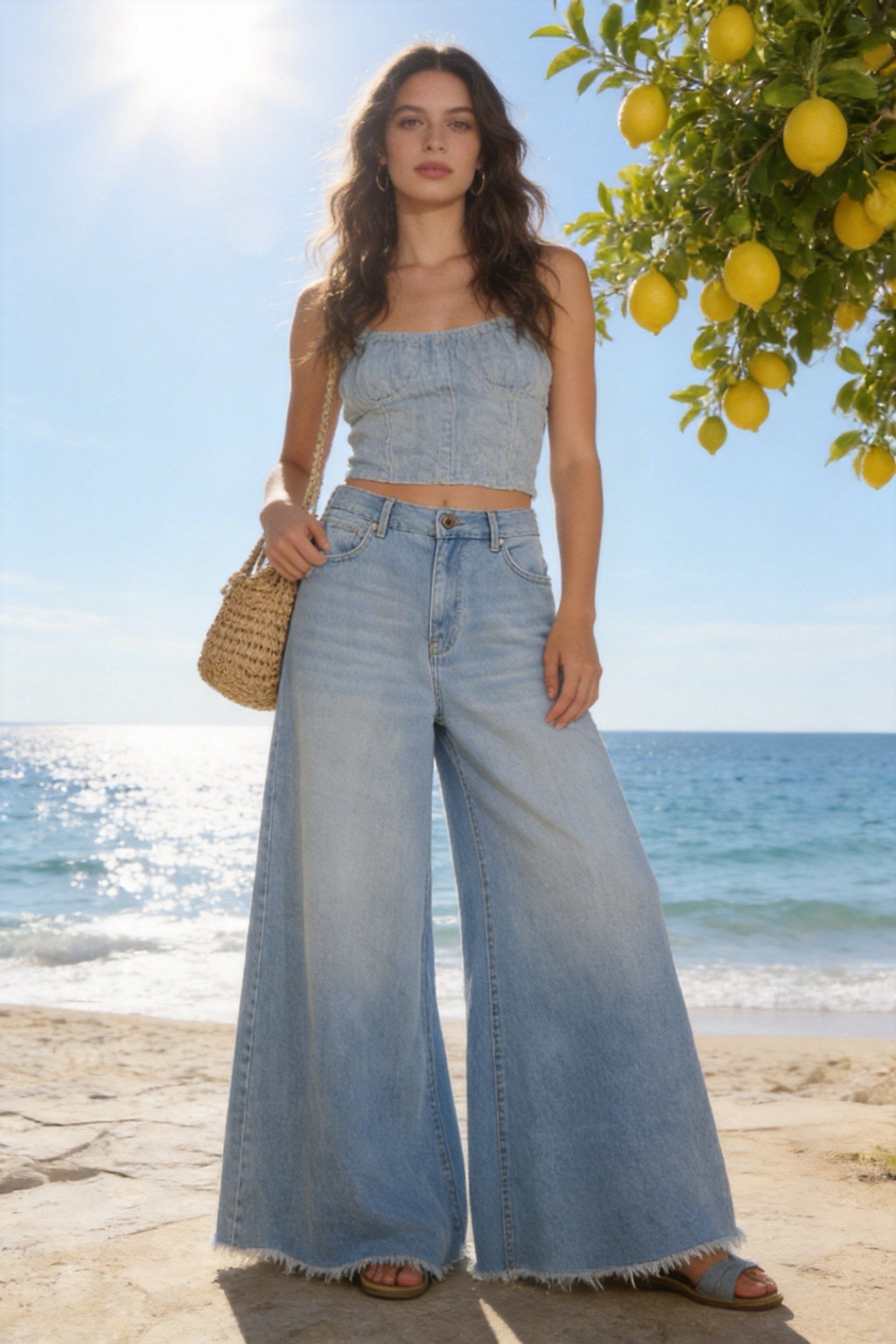 Jeans Donna Palazzo a Gamba Extra Larga – Pantaloni Denim Morbidi Effetto Gonna 1980