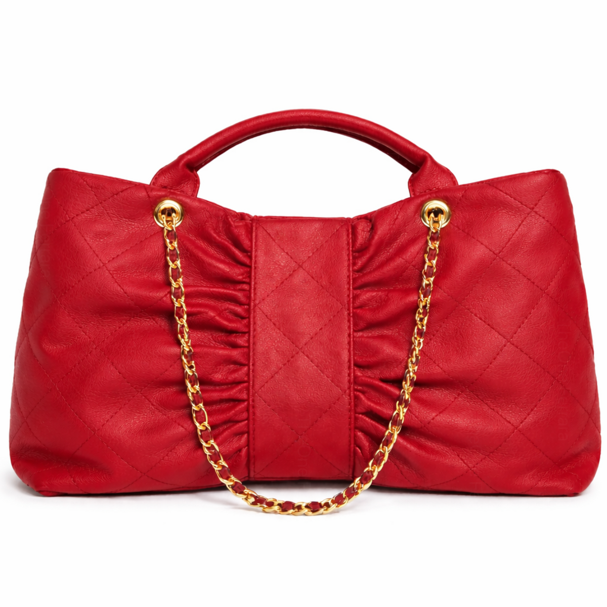 Borsa Donna Trapuntata Grande con Catena Oro – Shopper Elegante 41cm | Tote Spaziosa da Lavoro e Tempo Libero Rosso 41 x 26 x 11 cm