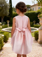 Abito da Cerimonia Bambina in Raso con Gonna in Tulle e Fiocco – Scollo Perle 2-12 Anni 750