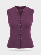 Gilet in Maglia Donna con Bottoni Decorativi – Smanicato Elegante Bordeaux Taglia unica-40-55kg
