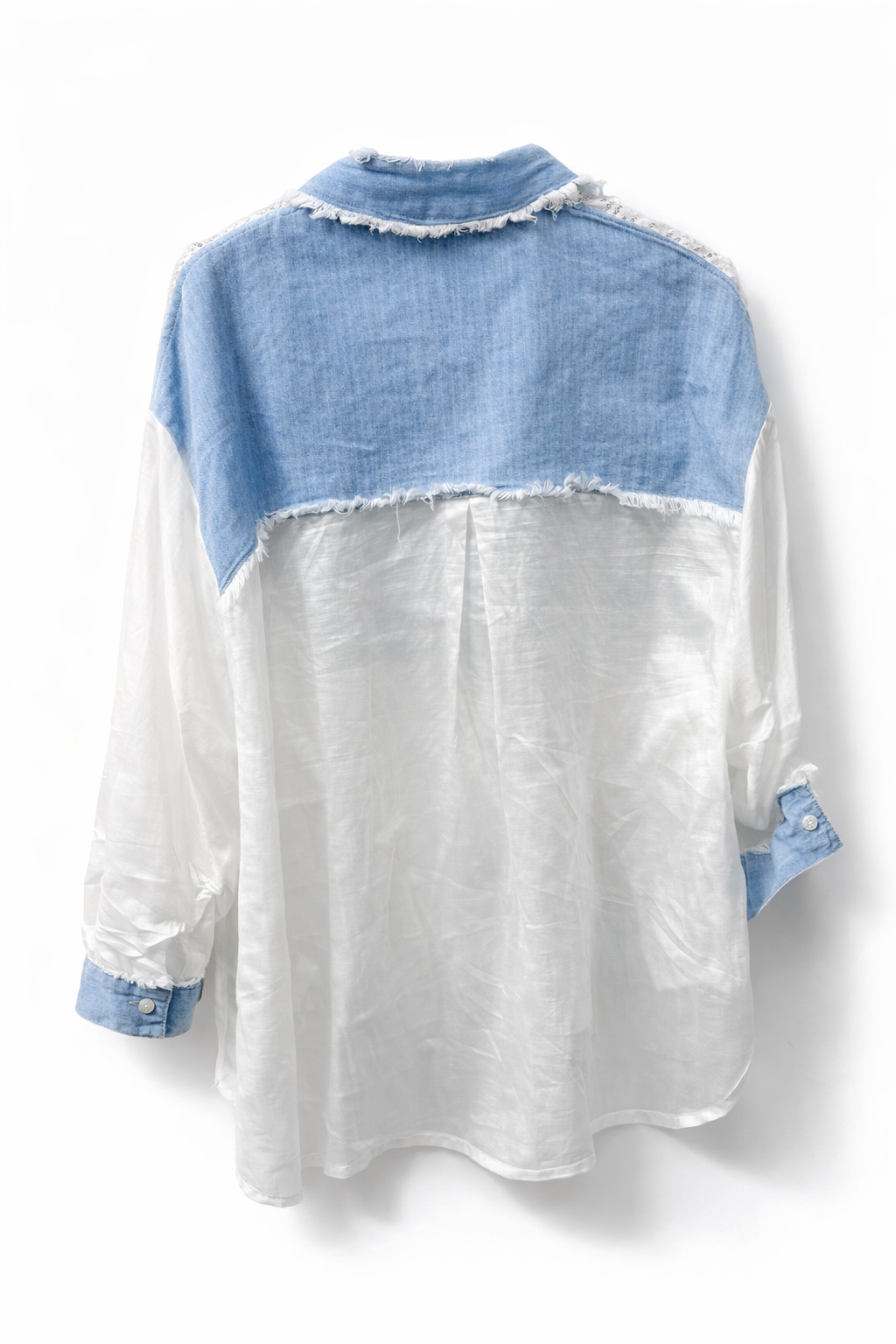 Camicia Donna Leggera con Paillettes e Inserti Denim Trasparente Elegante Estiva 5090