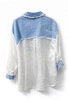 Camicia Donna Leggera con Paillettes e Inserti Denim Trasparente Elegante Estiva 5090