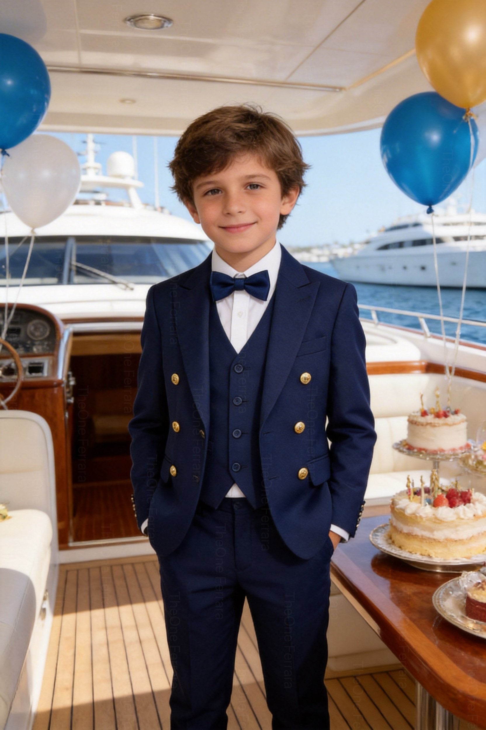 Abito da Cerimonia Bambino 1–16 Anni – Smoking Elegante Blu con Papillon-TheOne