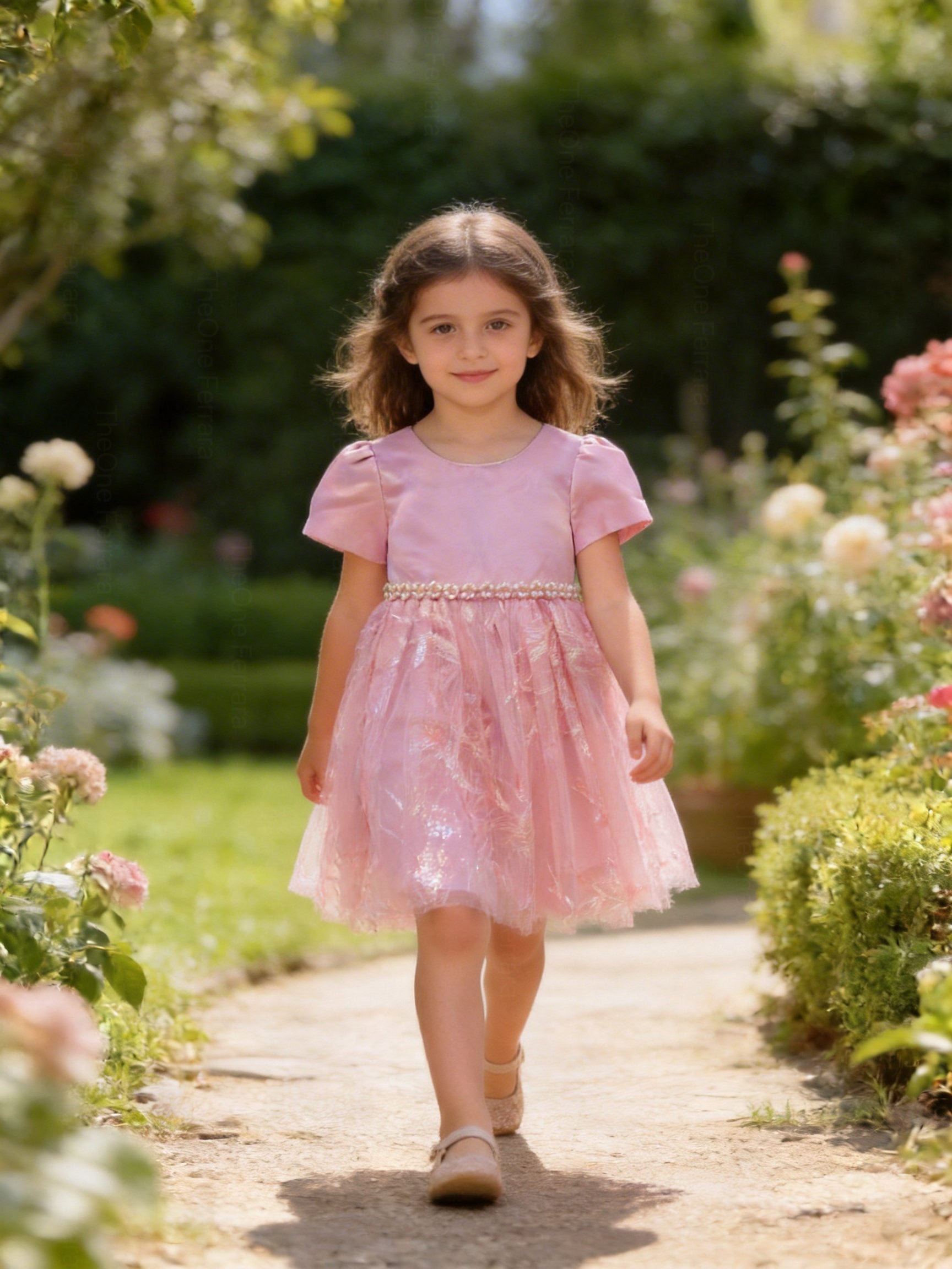 Vestito lilla bambina con perle e tulle 3M–36M Cerimonia, Compleanno, Battesimo, Damigella