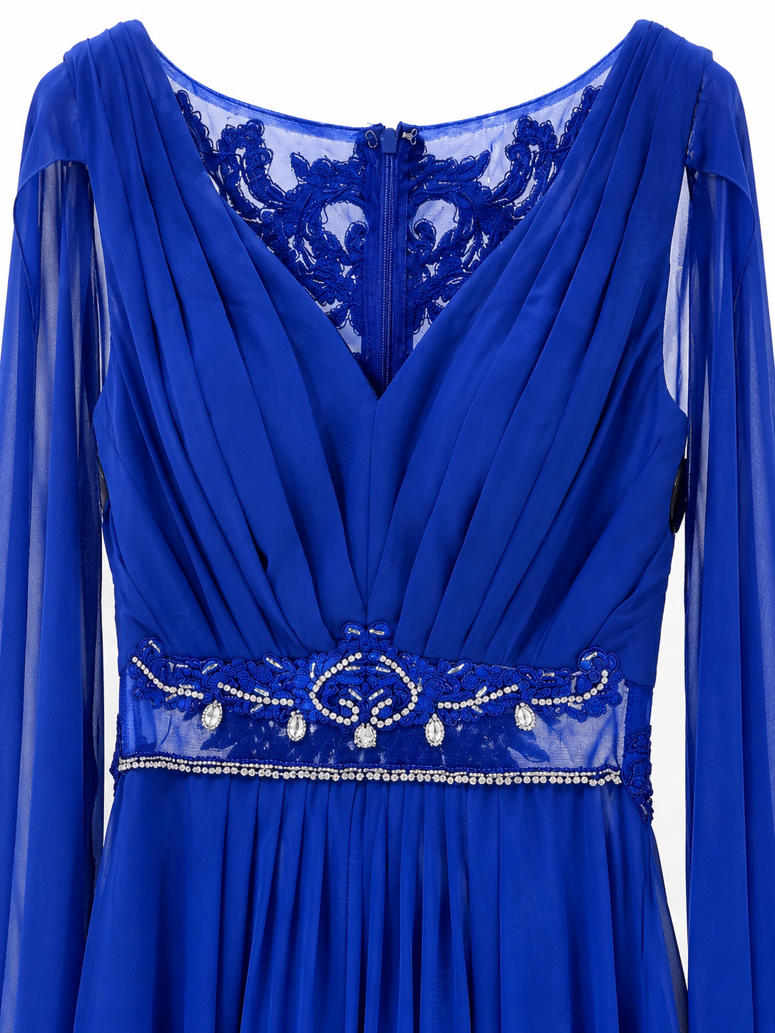 Abito Elegante Lungo in Chiffon con Mantella e Ricami