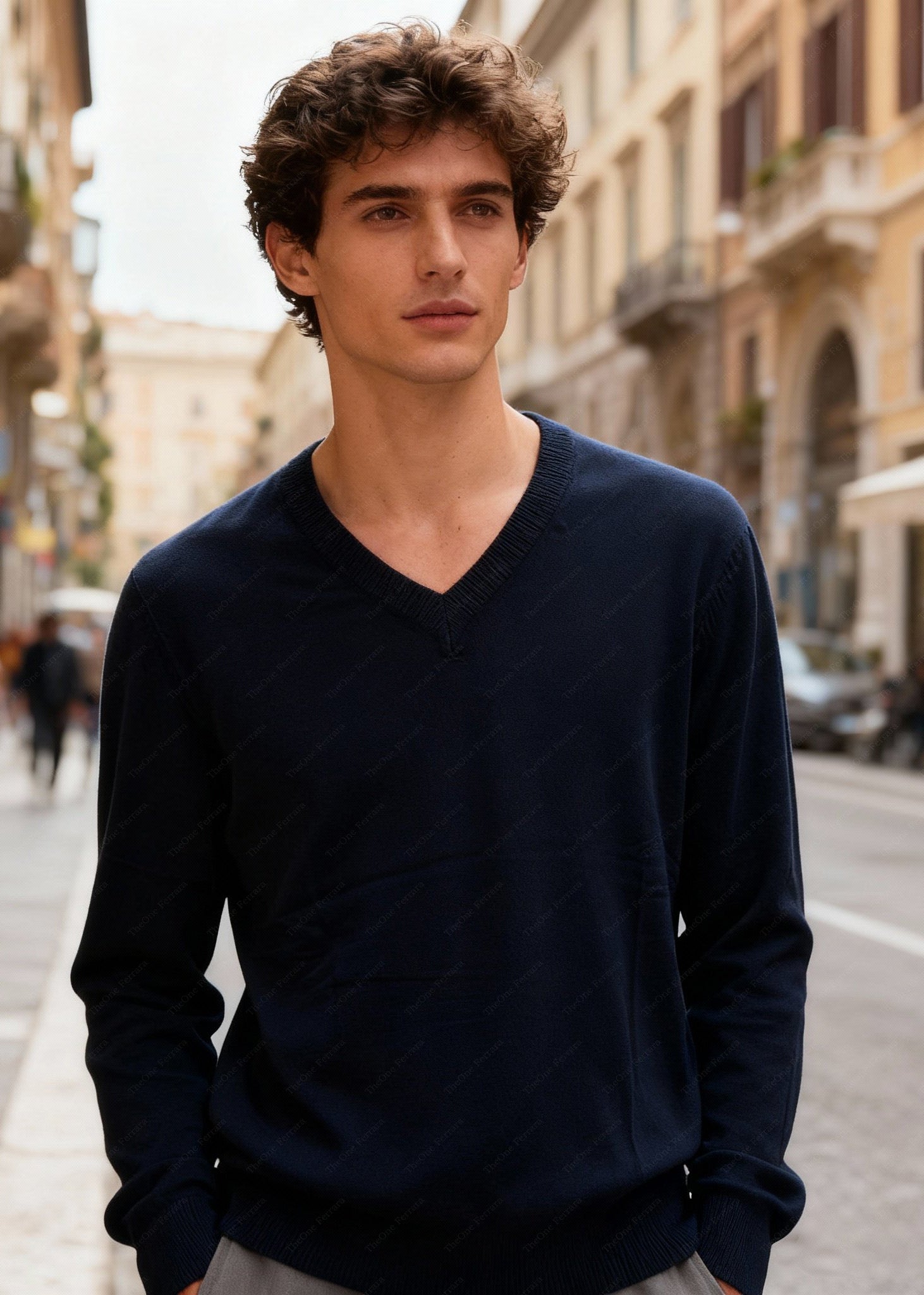 Maglione Uomo Scollo a V in Viscosa - Pullover Elasticizzato Elegante 35607 Blue notte