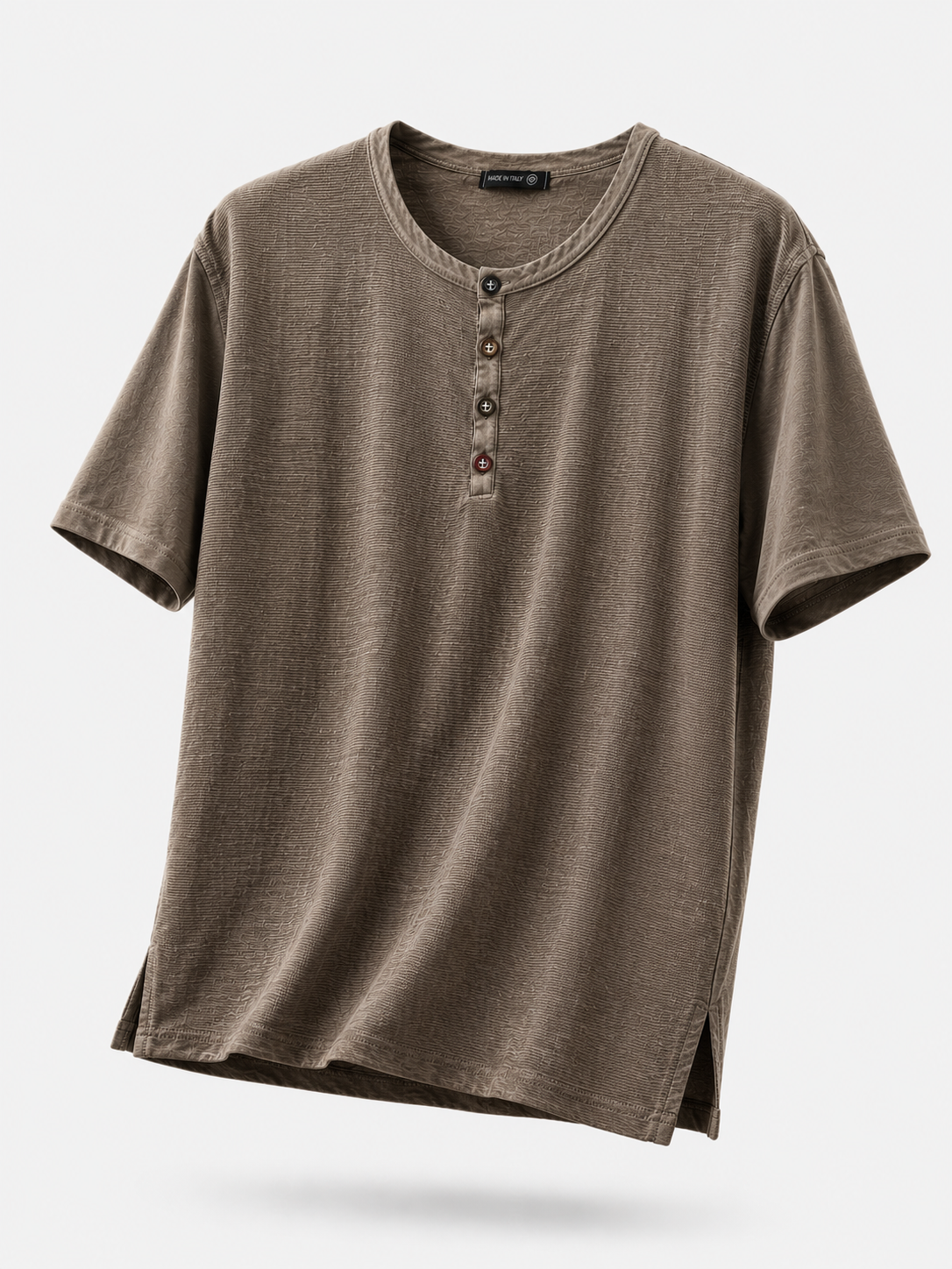 Maglia Uomo Henley 100% Cotone Made in Italy Manica Corta S-3XL Caffe