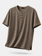 Maglia Uomo Henley 100% Cotone Made in Italy Manica Corta S-3XL Caffe