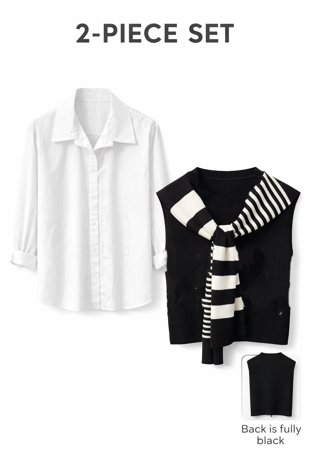 Completo Donna 2 Pezzi – Camicia Bianca Oversize + Gilet Maglia a Righe | Taglia Unica | Look Casual Chic Primavera Estate