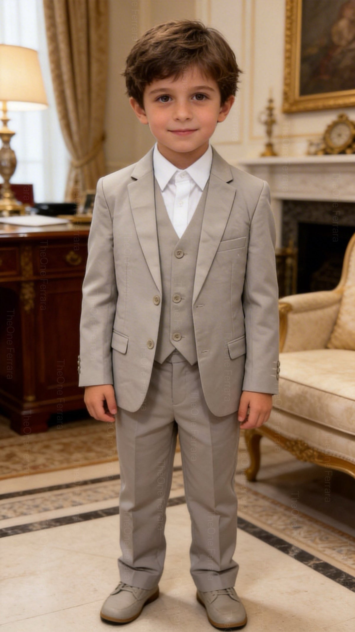 Completo Bambino Matrimonio Verde Salvia 5 Pezzi Elegante 1-16 Anni