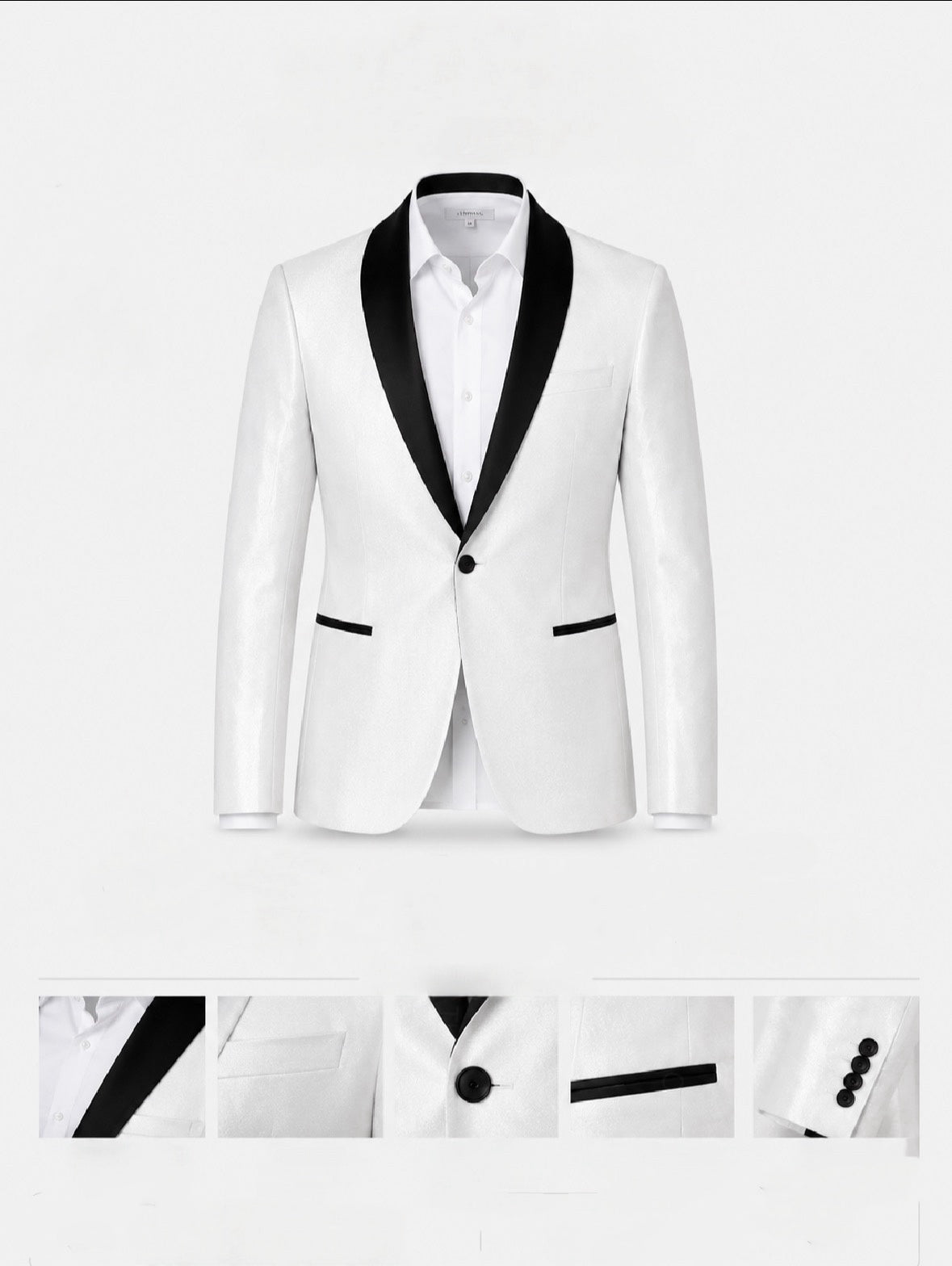 Abito Uomo Cerimonia Bianco Brillantinato Slim Fit con Rever in Raso 2 Pezzi