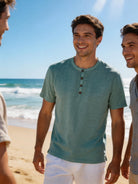 Maglia Uomo Henley 100% Cotone Made in Italy Manica Corta S-3XL
