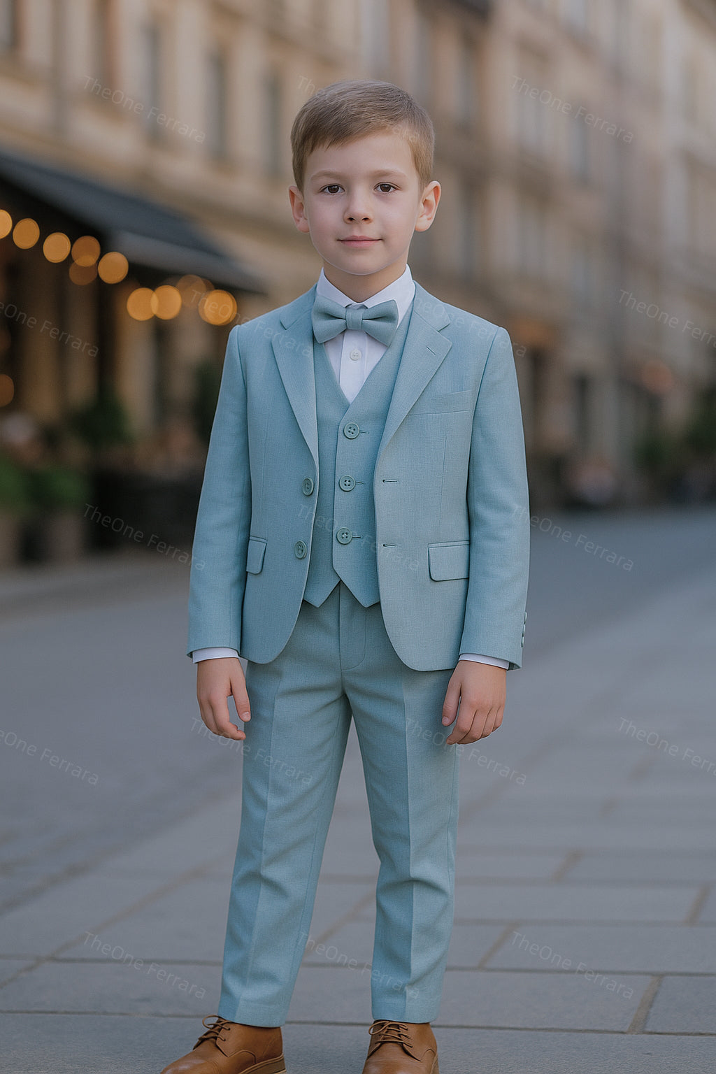 Abito Cerimonia Bambino Azzurro pastello freddo -Blu Elegante 1–16 Anni – Completo 5 Pezzi-TheOne