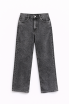 Jeans Donna Wide Leg Grigio Lavato a Vita Alta – Pantaloni Denim Larghi Casual Streetwear 703 Nero