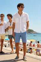 Bermuda Uomo Cotone Elasticizzato Slim Fit Turchese Estivi Casual - 7902 Azzurro pastello freddo