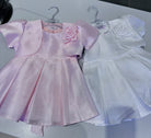 Abito Cerimonia Bambina con Bolero e Fiore – Vestito Elegante Rosa Cipria in Tessuto Strutturato Luminoso per Comunione, Matrimonio e Festa 1-6 anni